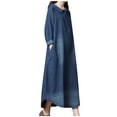 thumbnail image 2 of FcBaudy Longues Robe à Manches à Col Rond pour Femme, Ample, à la Mode, Confortable, Chemise-Jupe en Denim de Coton, Robe pour Femme, 2 of 7