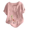 thumbnail image 1 of EQWLJWE Chemises pour Femmes Liquidation T-Shirts pour Femmes Femmes Manches Courtes Décontracté Col Rond Imprimé Ample Tunique à Boutons Chemise Blouse Hauts, 1 of 5