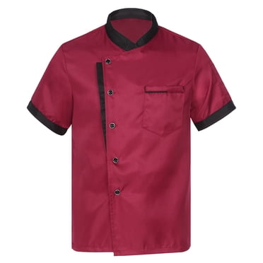 Jowowha Unisex Chef Jacket Men's Short Sleeve Chef Coat Shirts Restaurant Kitchen Uniforms for special wear Red L