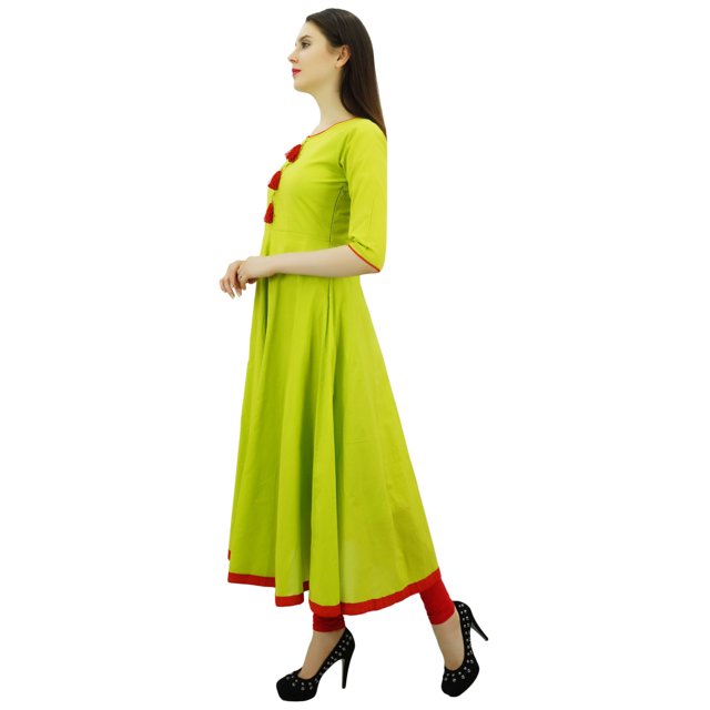 Bimba Kurti Ethnique de Designer pour Femmes, Robe Kurta Anarkali Évasée avec Pompon