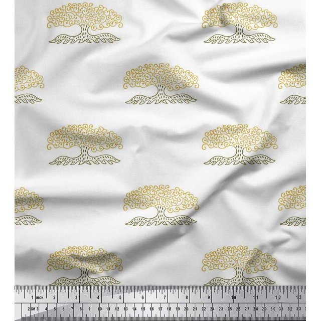 Soimoi Rayon Crepe Fabric Tree Block Fabric Prints by Yard 46 Inch Wide