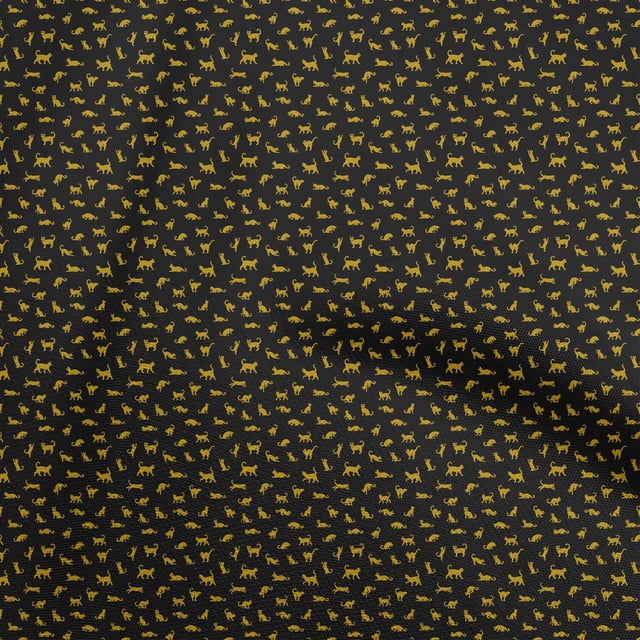 oneOone Cotton Silk Black Fabric Cat Sewing Craft Projects Fabric Prints By Yard 42 Inch Wide