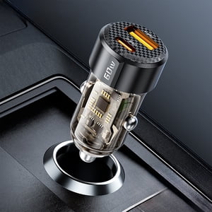 60W USB-C et USB-A Chargeur de voiture rapide avec deux ports pour recharge simultanée – Adaptateur d'éclairage à cigarettes compact avec protection de sécurité intelligente pour surchauffe et surchauffage