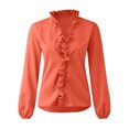 thumbnail image 1 of Innerwin Shirts Long Sleeve Women Blouse Office Ruffled Loose Tops Orange XL, 1 of 5