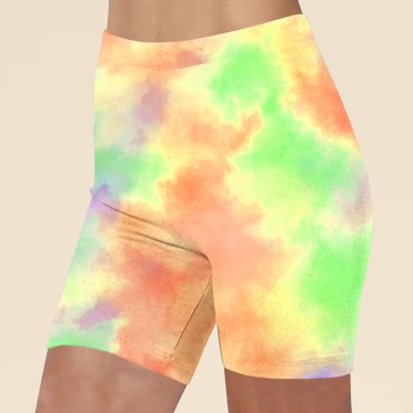 Meichang Workout Shorts Women High Waist Tie Dye Gym Shorts Yoga Biker Shorts Slim Fit Running Athletic Exercise Cycling Shorts Leggings