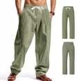 thumbnail image 4 of asjyhkr Mens Linen Pants Wide Leg Drawstring Elastic Casual Pants Workout Running with Pockets, 4 of 9