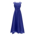 thumbnail image 4 of Meichang Robes Maxi en Mousseline pour Femmes Tunique Ajustée Plissée Couleur Unie Robe d'Été Évasée Évasée Dentelle Manches Courtes Col Ras du Cou Robe Élégante Soirée Fête Boîte de Nuit Bal Robes d'Été, 4 of 6