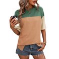 thumbnail image 1 of Soki Hauts pour Femmes Liquidation Décontracté Manches Courtes Couleur Unie Ourlet Fendu Dames Col Rond Tee, 1 of 1