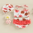 thumbnail image 3 of Baby Girls Three Piece Swimsuits  Floral Print Halter Bikini Set Bathing Suit with Swim Cap, 3 of 7