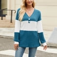 thumbnail image 2 of Lenpel Women's Tunic Tops Long Sleeve V Neck Quarter Button Color Block Ribbed Knit T Shirts Casual Loose Lightweight Sweaters(Blue,Small), 2 of 7