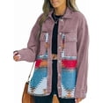 thumbnail image 2 of Women'S Loose Lapel Long-Sleeved Denim Patchwork Jacket Retro Raw Edge Mid-Length Jacket Brick Red M, 2 of 6