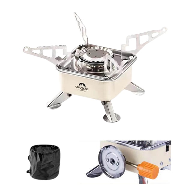LSLJS Réchaud à Cassette à Quatre Côtés, Réchaud Pliant Portable pour le Camping en Plein Air, la Randonnée Sac au Dos et la Marche. un Réchaud à Gaz compact et Pliable Conçu pour les Cuisines de camp, Doté d'Une construction durable en Acier Inoxydable et en Alliage d'Aluminium, de supports Pliants Antidérapants, d'Un Système d'Allumage Piézoélectrique et d'Un Bouton de Réglage de Flamme. Comprend un Sac de Rangement pour une Portabilité Facile.