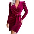 thumbnail image 2 of FcBaudy Robe à Manches Longues à Col en V, Robes d'Été pour Femmes, Robes pour Femmes Mode Féminine Robe Moulante en Velours à Manches Bouffantes Robe de Fête Petite Robe Robe à Manches Longues Robe à Col en V Robe Femme, 2 of 6