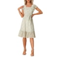 thumbnail image 2 of INSPIRE CHIC Robe pour Femme Florale à Encolure Carrée Manches Volantées Style Casquette Midi à Volants Robe d'Invitée de Mariage L Blanc Jaune, 2 of 6