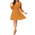 thumbnail image 2 of INSPIRE CHIC Robe en Mousseline Trapèze Fluide à Col en V Mignon Uni à Manches Mi-Longues pour Femme TP Orange, 2 of 6