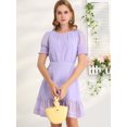 thumbnail image 2 of INSPIRE CHIC Robe Courte Trapèze de Fête pour Femme à Ourlet Volanté, Manches Bouffantes Courtes, 2 of 6