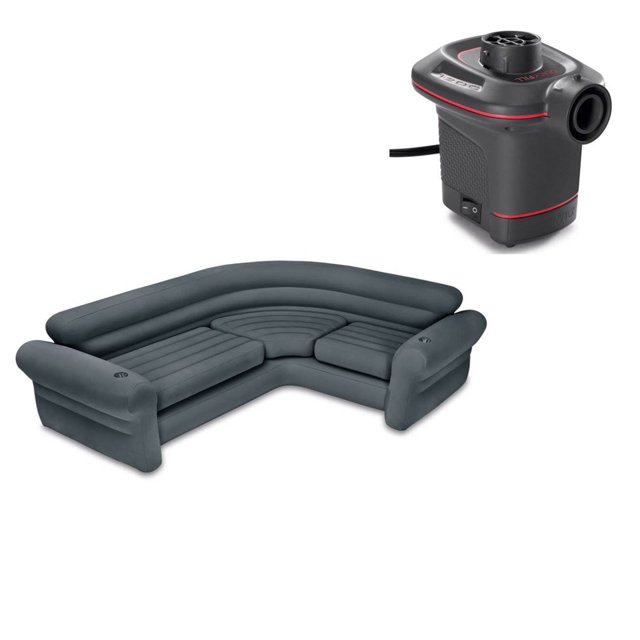 Intex Inflatable Corner Sectional Sofa w/ Cupholders & 12V Corded Electric Pump
