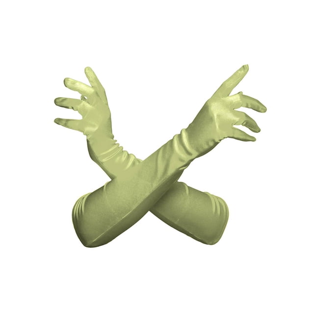 Gravity Threads Ladies Satin Opera Gloves above the elbow Sage Green