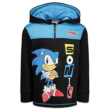 SEGA Sonic the Hedgehog Big Boys Fleece Hoodie Zip Up Pullover Sweatshirt Size 14 Black