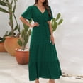 thumbnail image 2 of Yuyuzo Robes d'Été pour Femmes 2025 à Col en V en Mousseline Boho de Plage Robe Midi Plissée Fluide Évasée à Volants Unie Longue Robe, 2 of 5