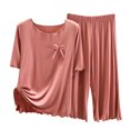 thumbnail image 1 of Yuyuzo Ensembles de Pyjama 2 Pcs pour Femmes T-Shirts à Manches Courtes à Col Ras du Cou Pantalons Amples Confortables Ensembles de Pyjamas à Volants Vêtements de Nuit, 1 of 3