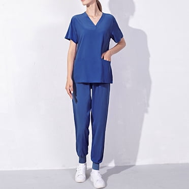 Uniform Scrubs Sets Women Joggers,Solid Nurse Uniform Scrub Sets Women,Short Sleeve Scrubs for Women Sets Clearance,Women's Stretch V-Neck Top and Cargo Pant Set S,Jogger Scrub Sets for Women