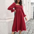 thumbnail image 2 of Ersazi Robe Chandail pour Femme à Manches Longues, Col en V, Rayée, Irrégulière, Taille Haute, Robes en Liquidation, Rouge, P, 2 of 8
