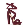 thumbnail image 1 of BLISSFUL STEP Women's Lace Up Platform Block Heel Sandals Burgundy (Size 7), 1 of 8