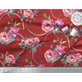 thumbnail image 3 of Soimoi Red Rayon Fabric Leaves & Ranunculus Floral Fabric Prints By Yard 42 Inch Wide, 3 of 3