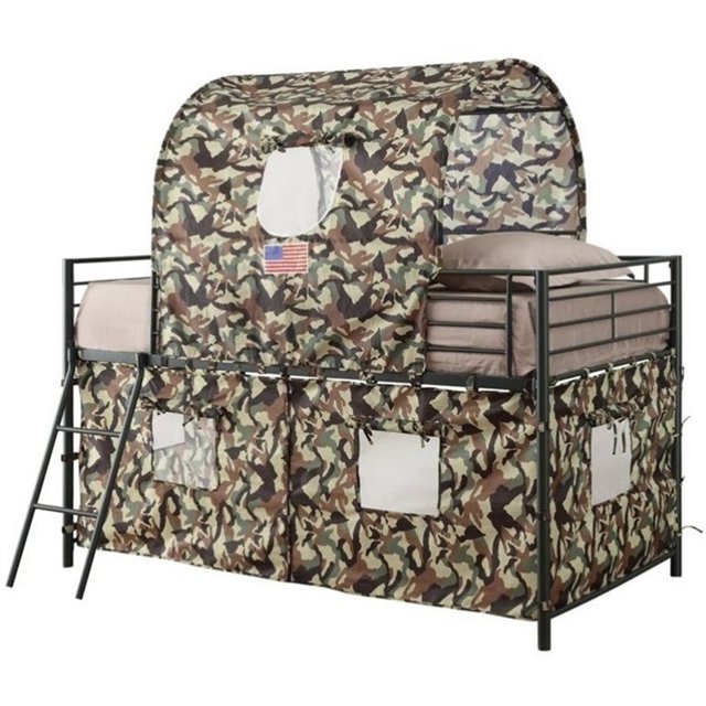 Coaster Camouflage Metal Tent Loft Bed with Ladder in Green Finish