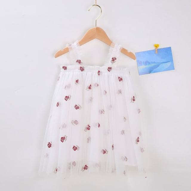 Robe Sans Manches Brodée Florale pour Filles Tout-Petits pour Fête de Vacances