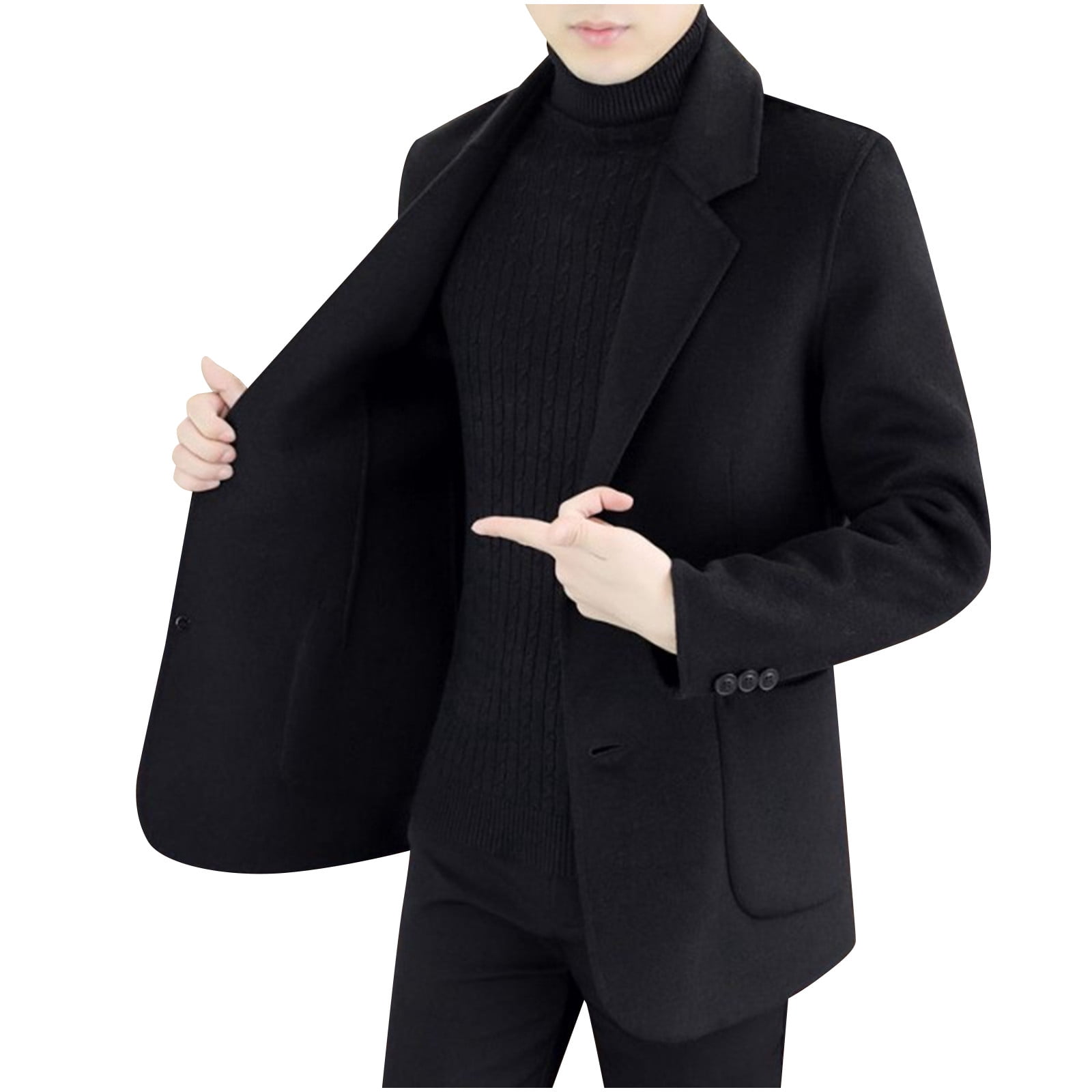 Lovzfmll Men's Wool Blazer Solid Color Notched Lapel with Pockets Black, 3XL
