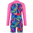 thumbnail image 2 of PMVFHDE Girls Long Sleeve Rash Guard Swimsuit with Floral Print - UPF 50+ Sun Protection Swimwear, Quick-Dry Front Zip Closure One-Piece Bathing Suits for Toddler Kids Pink,8-9Years, 2 of 9