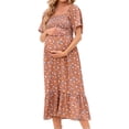 thumbnail image 1 of MEZZALL Robe Femme Florale à Encolure Carrée Robes Midi Robe de Maternité Enceinte Décontractée Robe Trapèze Longue Fluide à Smocks Coupe Décontractée Tenue Quotidienne TG, 1 of 5