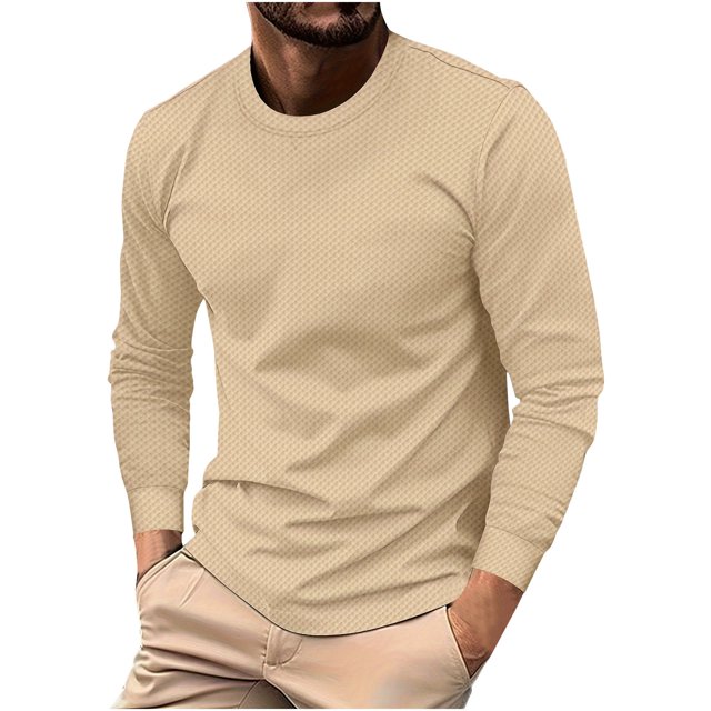 FAIWAD Mens Long Sleeve Tops Round Neck Basic Pullover Tops Classic Solid Color Lightweight Blouse Tops