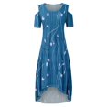 thumbnail image 3 of JULMCOMO Robes Grande Taille pour Femmes 5x Robe d'Été à Épaules Dénudées pour Invitée de Mariage Tendance à Imprimé Floral à Manches Courtes Col Ras du Cou Longue Robe Violet 5TG, 3 of 6