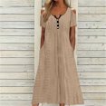 thumbnail image 1 of Pisexur Robe à Manches Courtes à Col Rond pour Femme Été Confort Mode Couleur Unie Bouton Ajouré Poche Robe à Manches Courtes à Col Rond Robe pour Femme en Liquidation, 1 of 6
