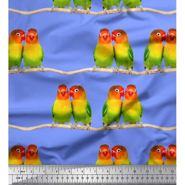 Soimoi Poly Georgette Fabric Branch & Colorful Parrot Bird Printed Craft Fabric by The Yard 42 Inch Wide