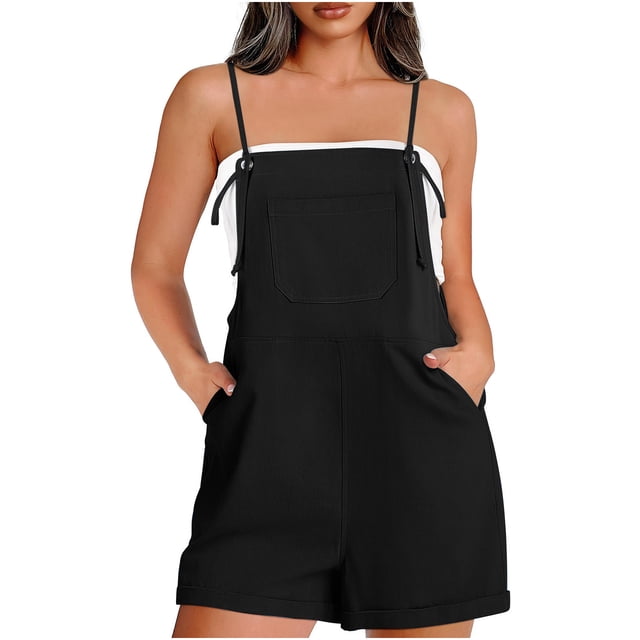 Gspmoly Short pour Femme, Mode Femme Été Décontractée Combinaison Courte Sans Manches à Bretelles Short de Randonnée pour Femme jusqu'à 65 % de Rabais Noir TTG