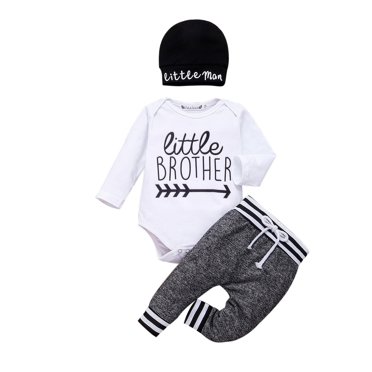 Autumn Baby Kids Boy Cute Long Sleeve Letter Romper Bodysuit Top+Long Pants Trousers+Hat 3Pcs Outfits Set 0-24M