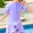 thumbnail image 1 of Kid Girl Bathing Suits Rash Guard Ruffle Floral Pattern Long Sleeve Sun Protection Bathing Suit for Girls XXXL, 1 of 8