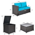 thumbnail image 2 of Gymax 4PCS Cushioned Rattan Patio Conversation Set w/ Side Table Turquoise Cushion, 2 of 8