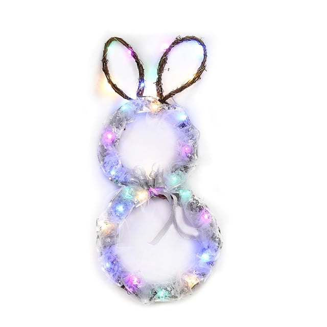 EIMELI Easter Bunny Light Folding Rattan Ring Light String Ribbon Lights Easter Bunny Garland Pendant Hanging Ornaments