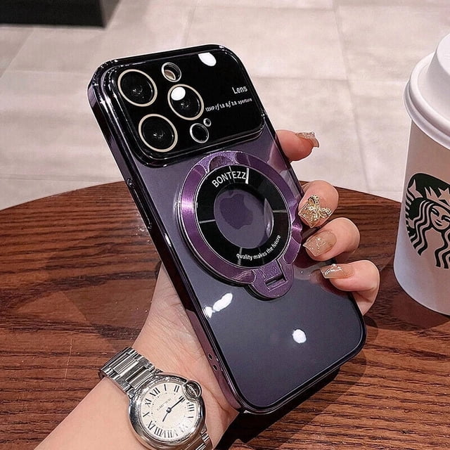 Tasnim Phone Case for iPhone 15 Coridbrief Large Window Phone Case Leak Label Magnetic Bracket, Bontezz for iPhone 15 Satad Case - Purple