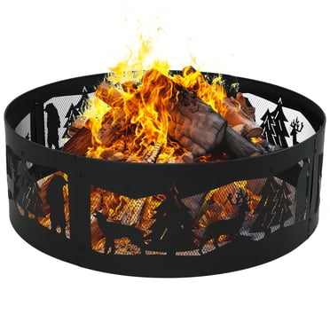 Anneau Rond de Foyer en Acier Robuste de 36 Pouces avec Découpes Faune à 360 Degrés, par Sunnydaze Decor