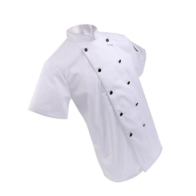 Men Women Double Breasted Short Sleeve Chef Uniforms Coat Restaurant Cook Uniform L White Short Sleeve