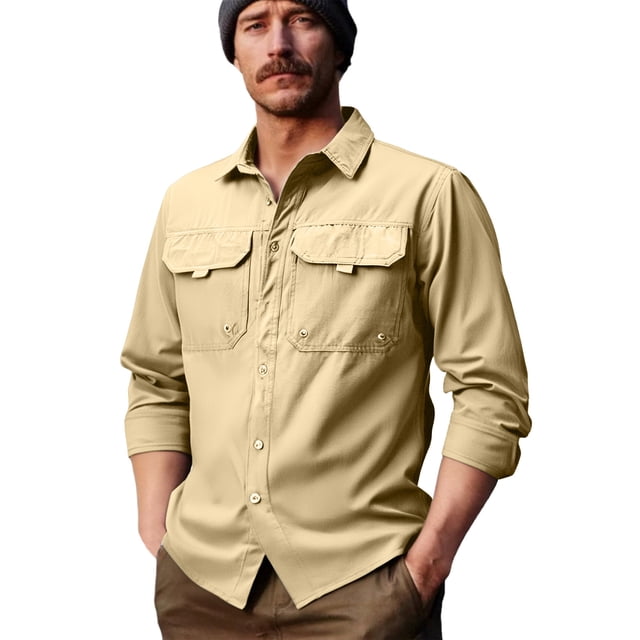 Lovzfmll Men's Waterproof Shacket, Quick Dry Shirt Jacket, Lapel Collar Button Front, Elastic Outdoor, Fall Jackets for Men, Water Resistant Coat