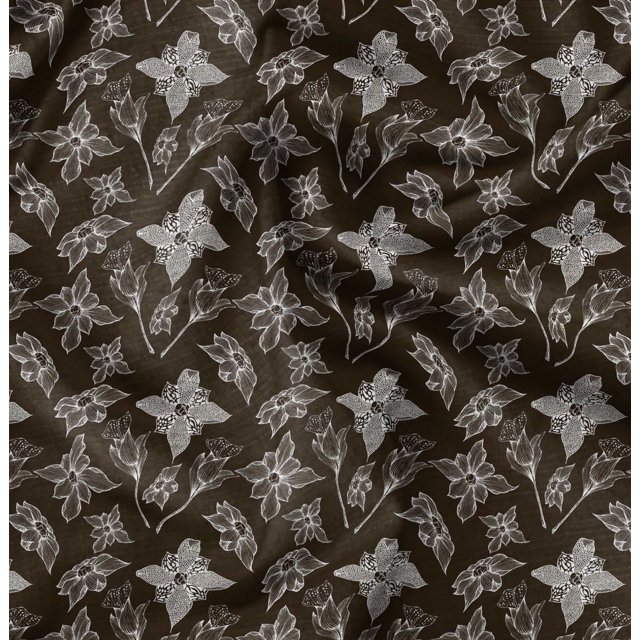 Soimoi Tissu en Poly Georgette Marron Imprimé Floral Trèfle 1 Yard 52 Pouces de Large