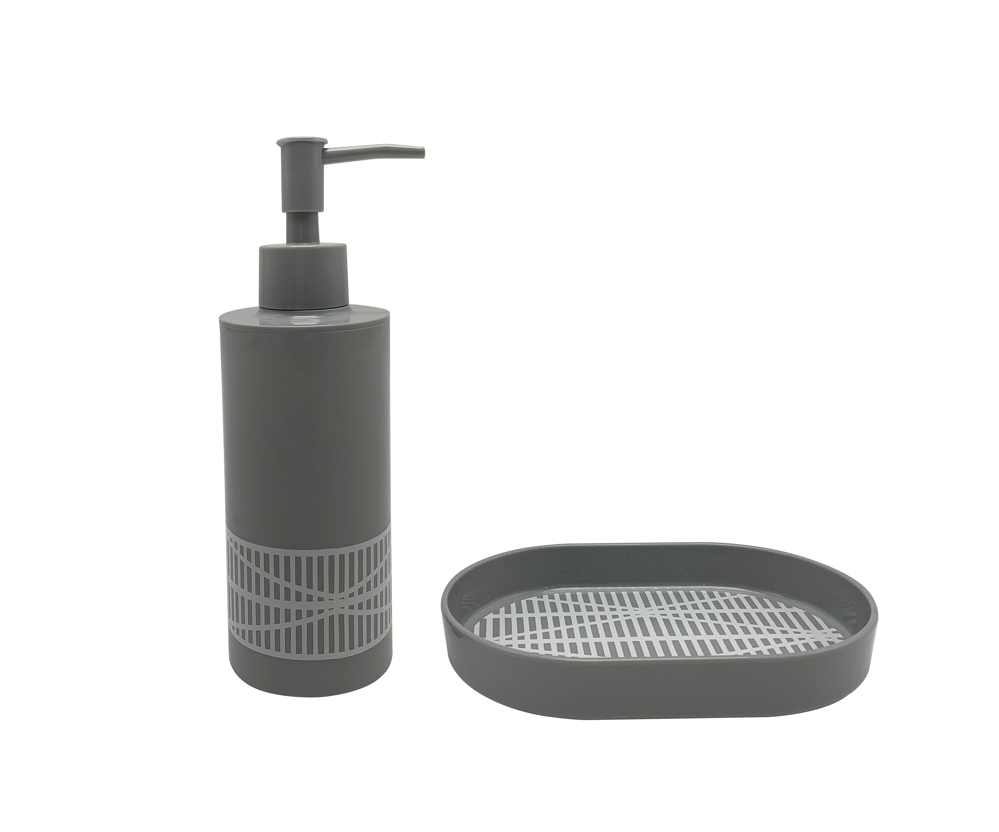 Mainstays 16-Piece Grey Diamond Geo Shower Curtain Bathroom Set – Fabric Curtain with Rug, Hooks, Soap Dispenser & Tray