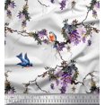 thumbnail image 1 of Soimoi White Rayon Fabric Floral & Flowerpecker Bird Print Sewing Fabric BTY 42 Inch Wide, 1 of 3